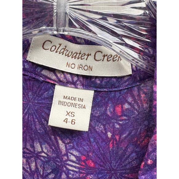 Purple Batik Print Blouse Button Up Coldwater Creek No Iron Cotton Women’s 4 - 6 - Picture 3 of 8